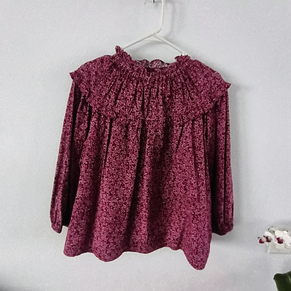 Universal Thread Burgundy Floral Ruffle Peasant Blouse XL Boho Top